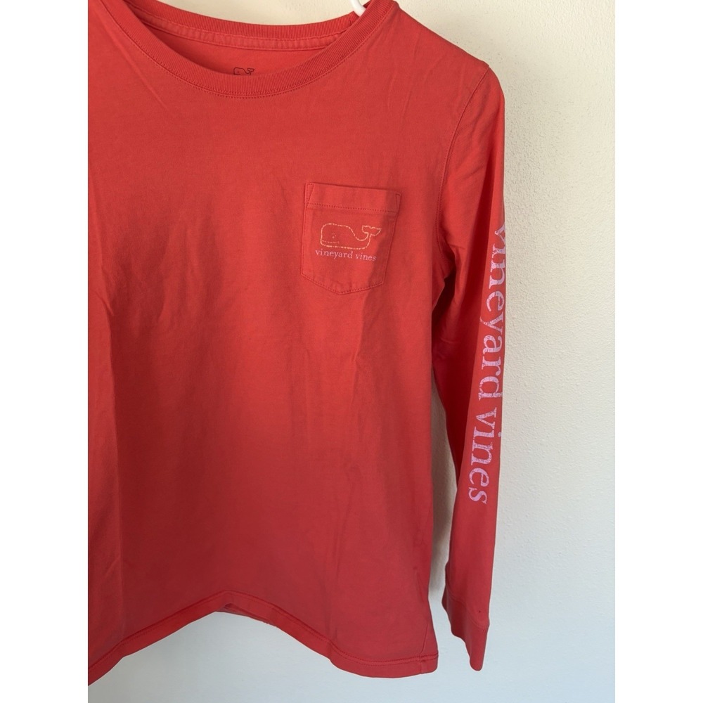 Vineyard Vines Girls' Long Sleeve T-Shirt, Size Large (14), Coral W/ Whale Logo